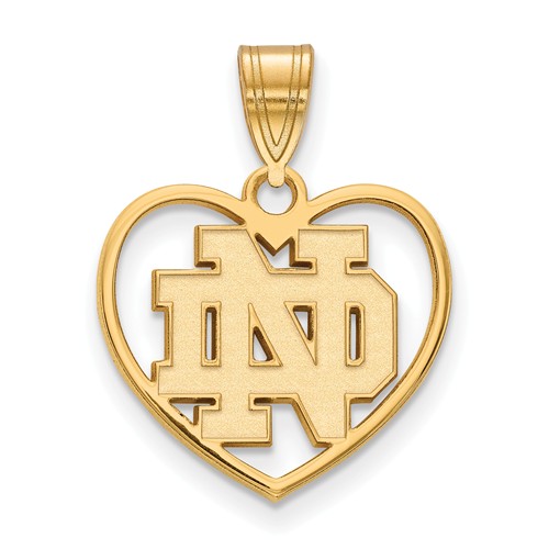 14k Yellow Gold 5/8in University of Notre Dame Pendant in Heart