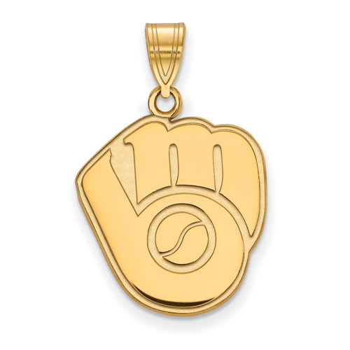 14k Yellow Gold 5/8in Milwaukee Brewers Glove Logo Pendant