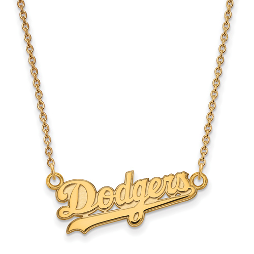 14k Yellow Gold 3/8in Dodgers Pendant on 18in Chain
