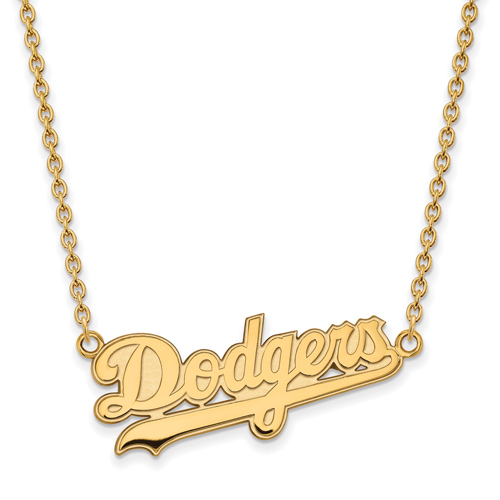 14k Yellow Gold 5/8in Dodgers Pendant on 18in Chain
