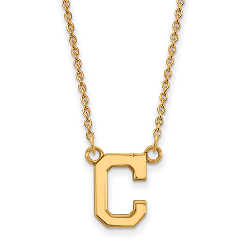 14k Yellow Gold 1/2in Cleveland Indians C Pendant on 18in Chain
