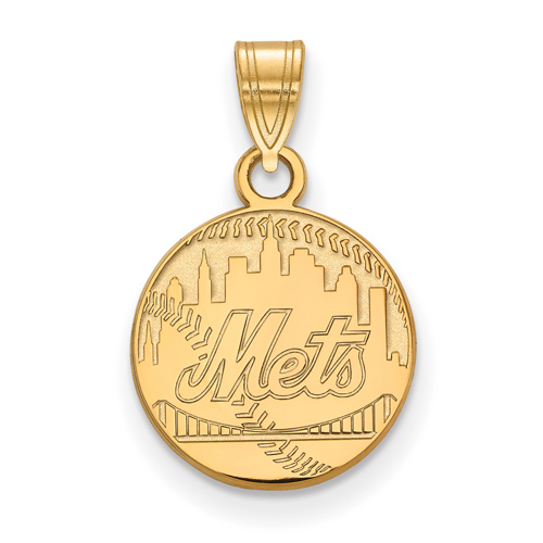 14kt Yellow Gold 1/2in New York Mets Baseball Skyline Pendant