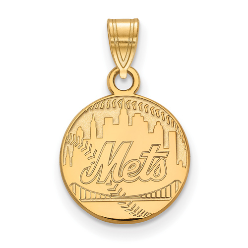 10kt Yellow Gold 1/2in New York Mets Baseball Skyline Pendant