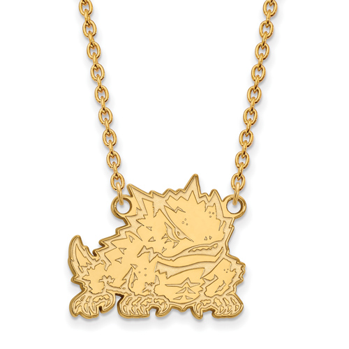 10kt Yellow Gold TCU Horned Frog Pendant with 18in Chain