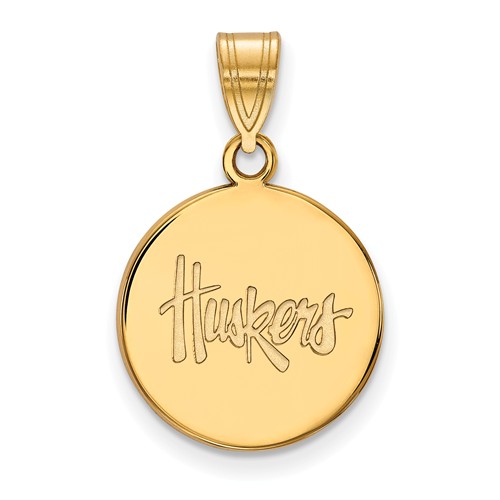 10k Yellow Gold 5/8in University of Nebraska Huskers Disc Pendant