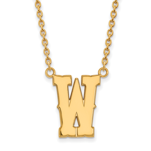14k Yellow Gold University of Wyoming W Pendant with 18in Chain