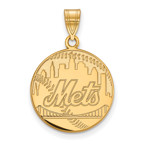 14kt Yellow Gold 3/4in New York Mets Baseball Skyline Pendant
