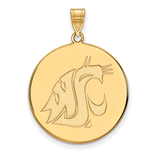 10kt Yellow Gold 1in Washington State University Round Pendant