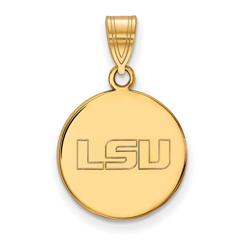 14kt Yellow Gold 5/8in Louisiana State University LSU Round Pendant