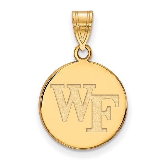 Wake Forest University WF Disc Pendant 5/8in 14k Yellow Gold