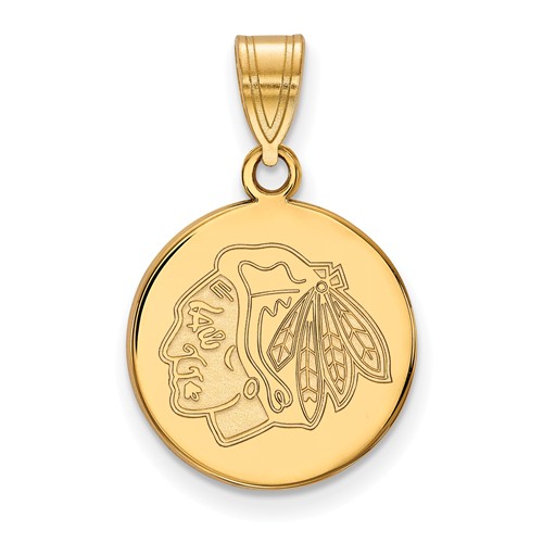Chicago Blackhawks Disc Pendant 5/8in 14k Yellow Gold