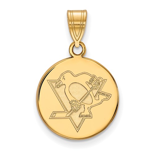 10k Yellow Gold 5/8in Pittsburgh Penguins Round Pendant