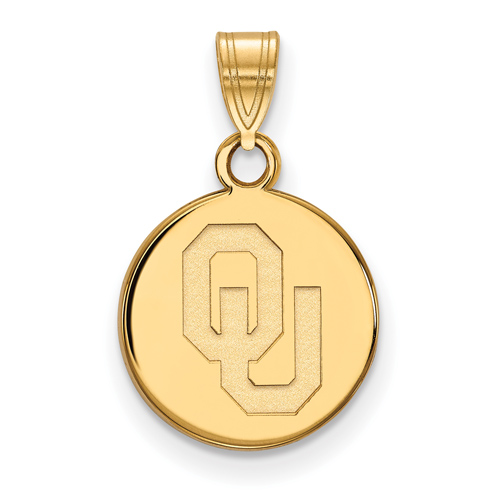 10kt Yellow Gold 1/2in University of Oklahoma OU Round Pendant