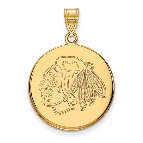 10k Yellow Gold Chicago Blackhawks Round Pendant 3/4in