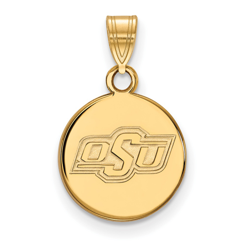 14kt Yellow Gold 1/2in Oklahoma State University OSU Round Pendant