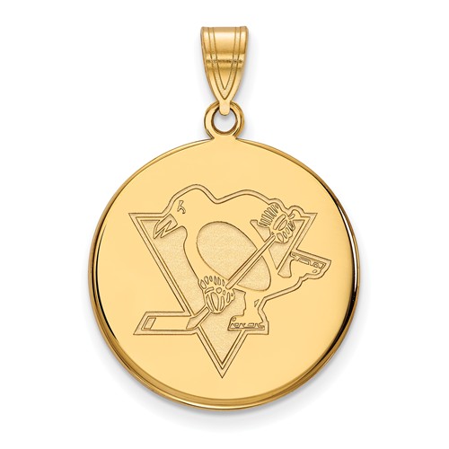 14k Yellow Gold 3/4in Pittsburgh Penguins Round Pendant