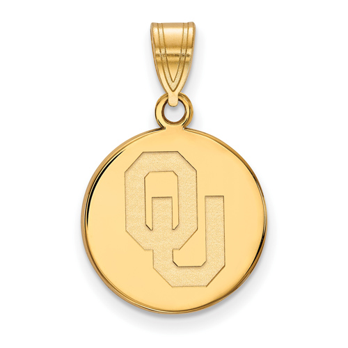 14kt Yellow Gold 5/8in University of Oklahoma OU Disc Pendant