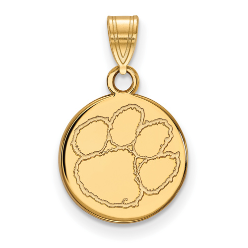 14kt Yellow Gold 1/2in Clemson University Paw Disc Pendant