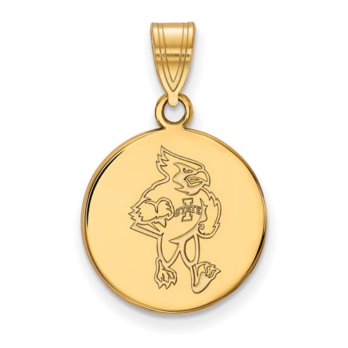 Iowa State University Disc Pendant 5/8in 10k Yellow Gold