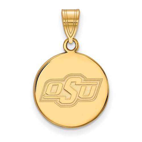 14kt Yellow Gold 5/8in Oklahoma State University OSU Disc Pendant