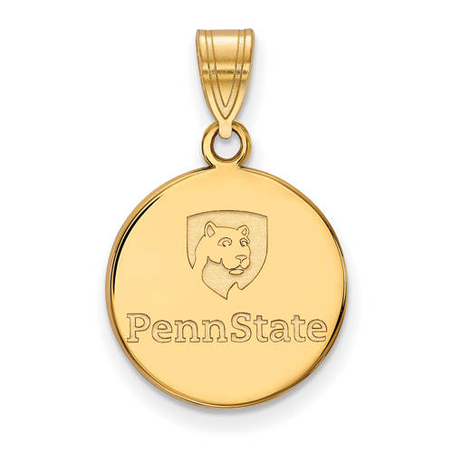 14kt Yellow Gold 5/8in Penn State University Round Lion Shield Pendant