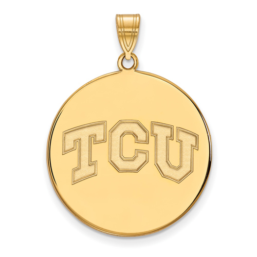 10kt Yellow Gold 1in Texas Christian University TCU Round Pendant