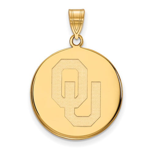 14kt Yellow Gold 3/4in University of Oklahoma OU Disc Pendant