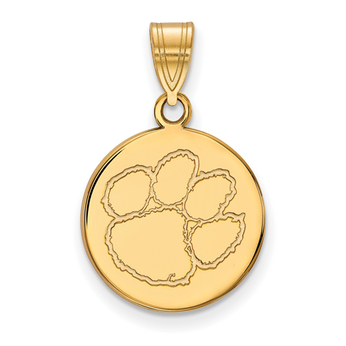 10kt Yellow Gold 5/8in Clemson University Paw Round Pendant