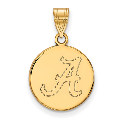 14kt Yellow Gold 5/8in University of Alabama A Disc Pendant