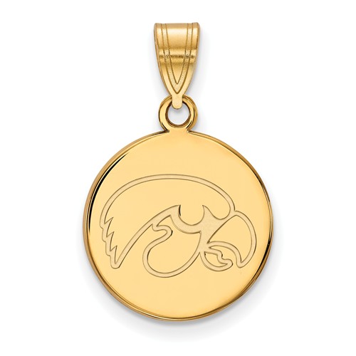 University of Iowa Round Pendant 5/8in 10k Yellow Gold