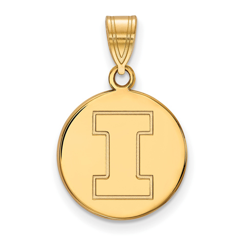14kt Yellow Gold 5/8in University of Illinois Block I Round Pendant