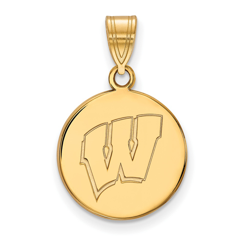 10k Yellow Gold Round University of Wisconsin W Pendant 5/8in