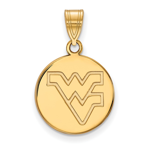14kt Yellow Gold 5/8in West Virginia University WV Disc Pendant