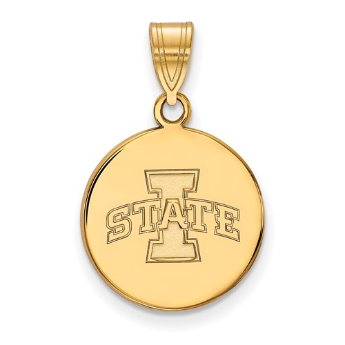 Iowa State University Round Pendant 5/8in 10k Yellow Gold
