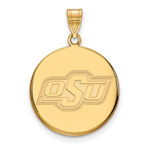 14kt Yellow Gold 3/4in Oklahoma State University OSU Disc Pendant