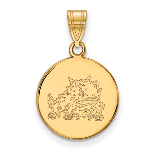14kt Yellow Gold 5/8in TCU Horned Frog Disc Pendant