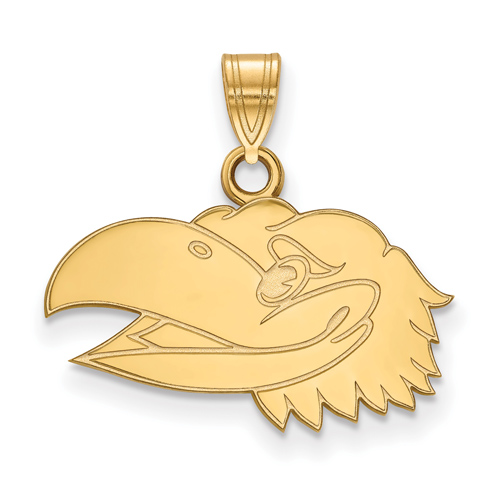 10kt Yellow Gold 1/2in University of Kansas Jayhawk Head Pendant