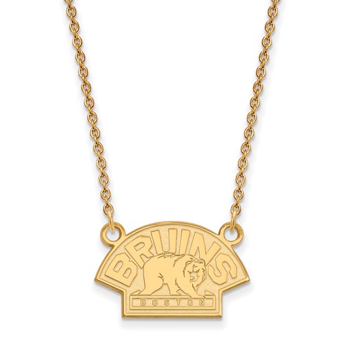 14k Yellow Gold Small Boston Bruins Pendant with 18in Chain