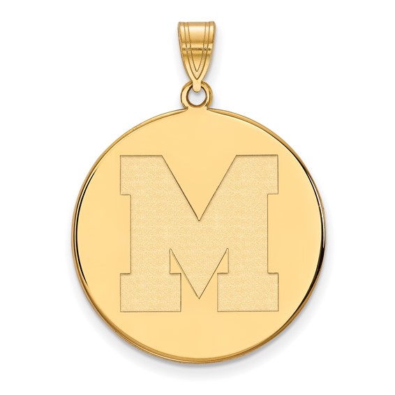 10k Yellow Gold University of Memphis M Disc Pendant 1in