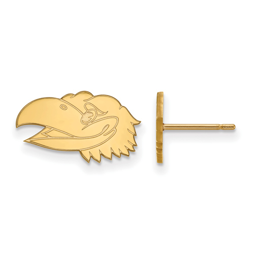 14kt Yellow Gold University of Kansas Jayhawk Face XS Post Earrings
