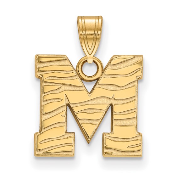 10k Yellow Gold University of Memphis Tiger-striped M Pendant 1/2in