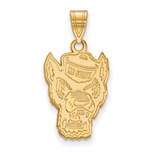 14k Yellow Gold 3/4in North Carolina State University Mr. Wuf Pendant