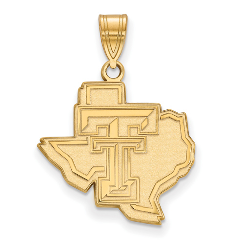 10kt Yellow Gold 3/4in Texas Tech University State Map Pendant