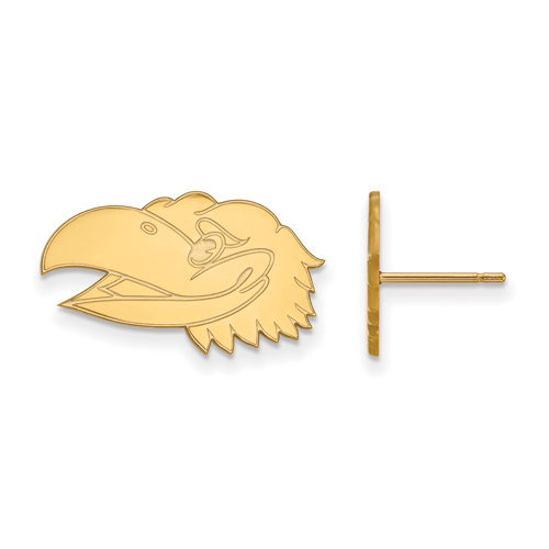 10kt Yellow Gold University of Kansas Jayhawk Face Post Earrings