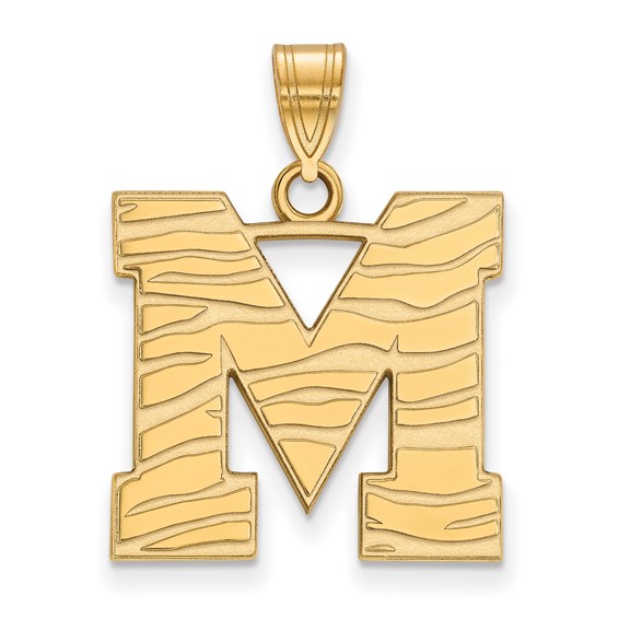 10k Yellow Gold University of Memphis Tiger-striped M Pendant 3/4in