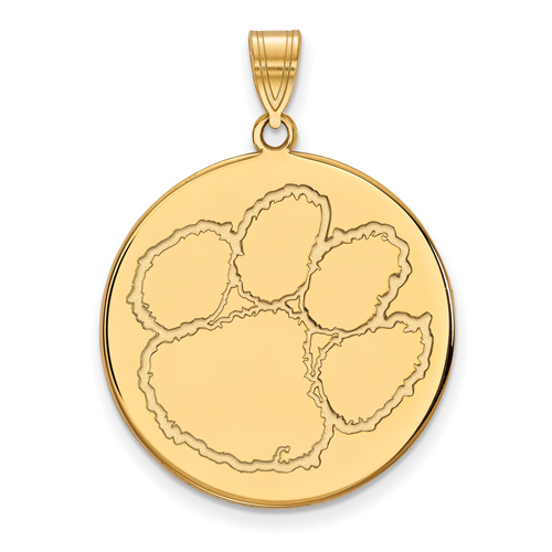 10kt Yellow Gold 1in Clemson University Round Logo Pendant