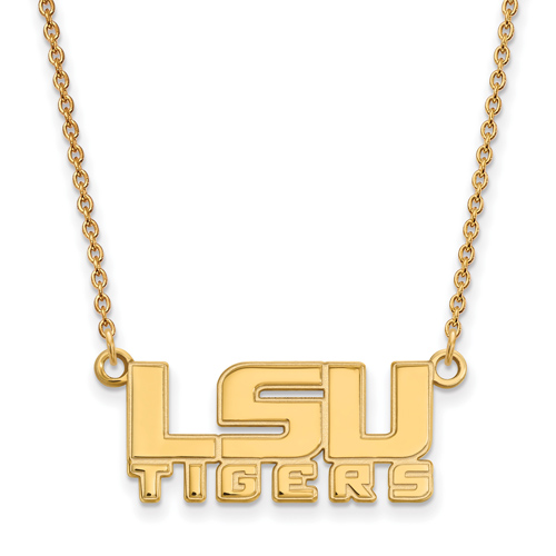 14kt Yellow Gold 3/8in LSU TIGERS Pendant with 18in Chain