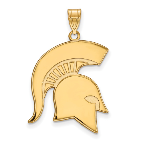 10kt Yellow Gold 1in Michigan State University Spartan Helmet Pendant