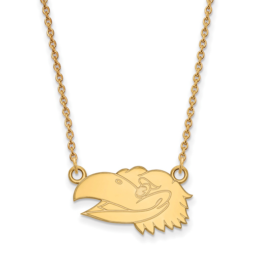 10k Yellow Gold 1/2in Kansas Jayhawk Face Pendant on 18in Chain