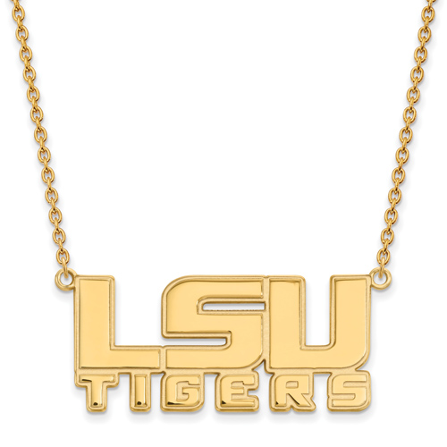 14kt Yellow Gold 3/4in LSU TIGERS Pendant with 18in Chain